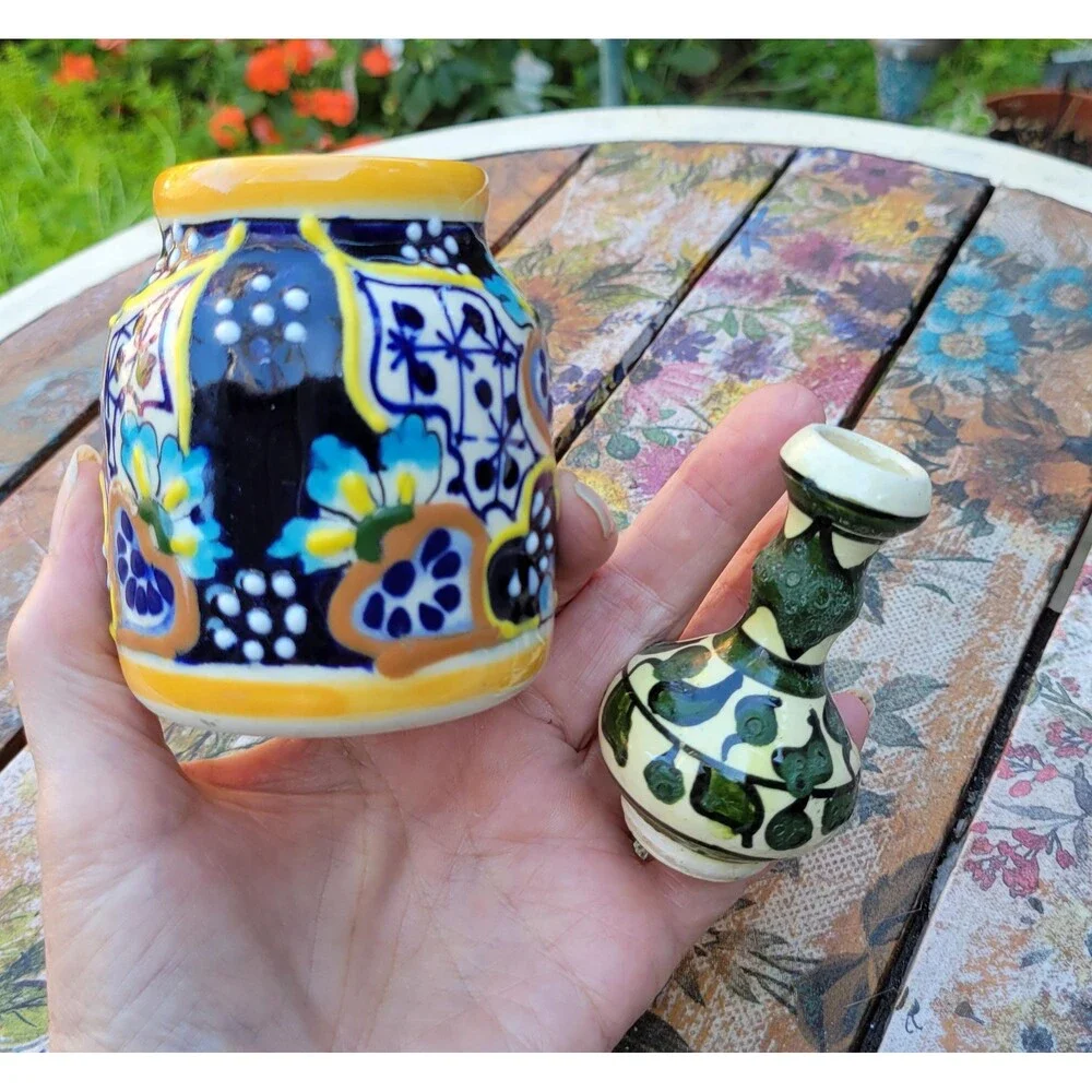 Hand-Painted Talavera Mexican Pottery Vases - Set of 2 Smalls